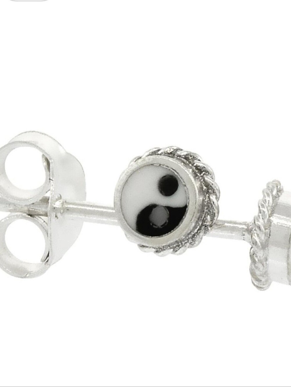Sterling Silver 925 YIN YANG Earrings inlay tiny round peace harmony hippie boho